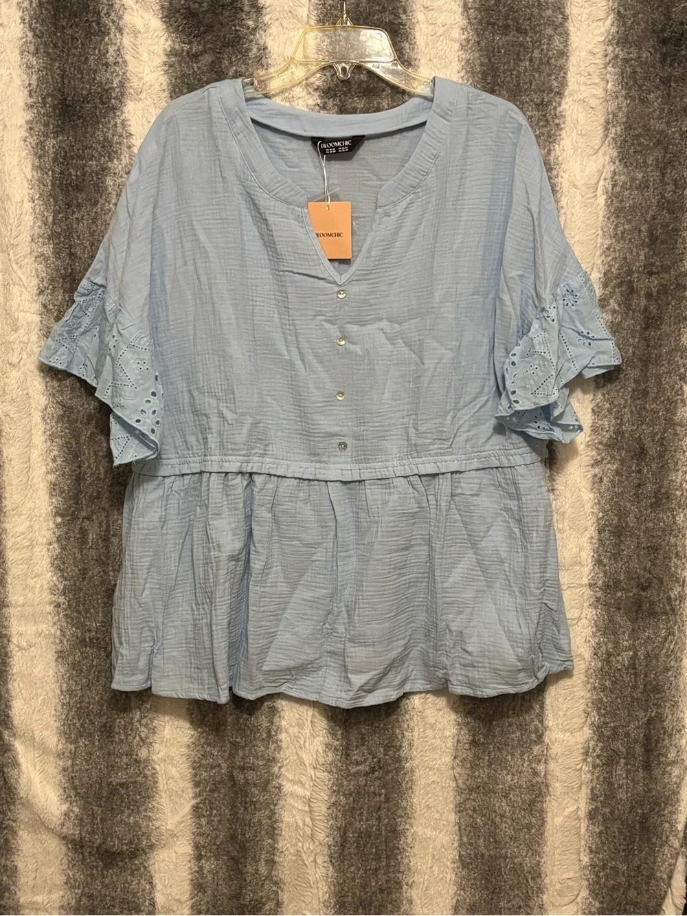 BloomChic Blue Ruffle-Sleeve Peplum Babydoll Top size 2X (18-20)